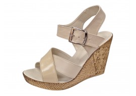 Sandale dama bej din piele naturala cu platforma wedge si catarama CLP14BEJ